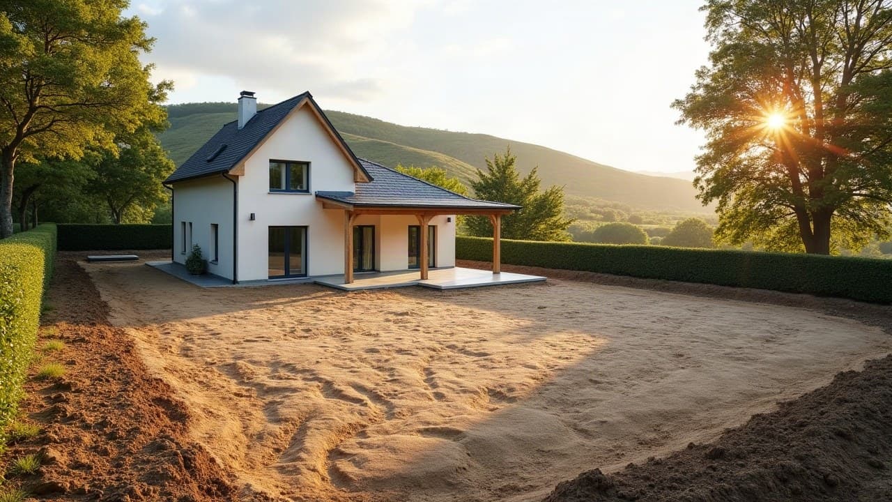 Terrain nivelé et libre après démolition, prêt à bâtir, en bordure d’un pavillon voisin en périphérie de Limoges