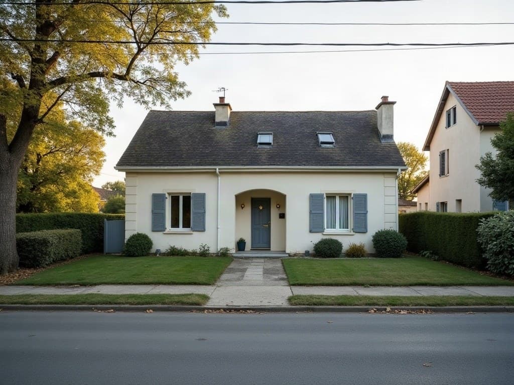 Maison individuelle des années 1960 intacte et bien entretenue, vue depuis la rue, avant tout chantier